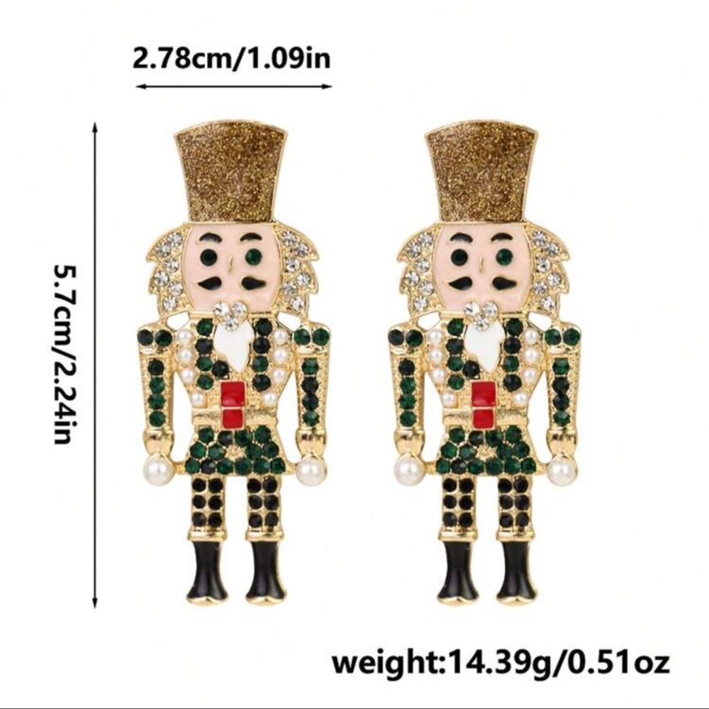 Rhinestone Christmas Nutcracker Soldier Colorful Holiday Glam Earrings - Picture 3 of 6